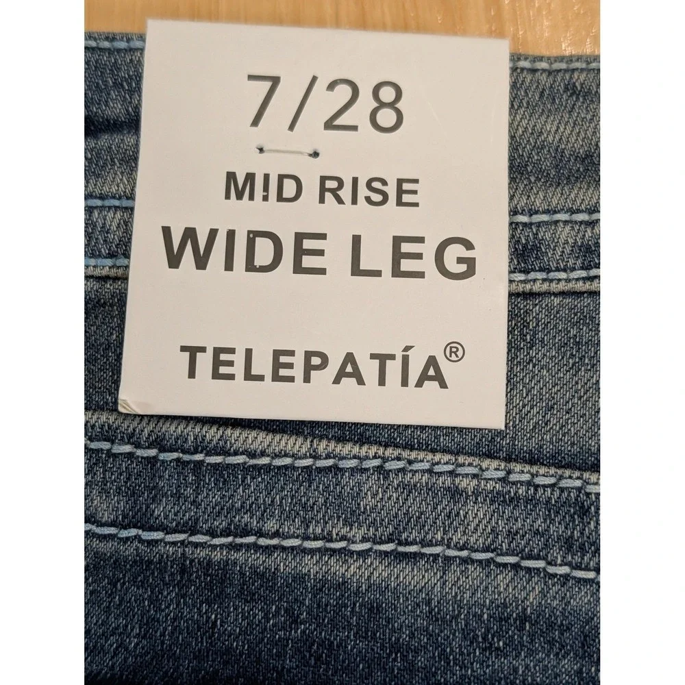 Telepatia Wide Leg Jeans Blue Denim Rhinestone Button GR25015 Mens Size 7/28 NEW